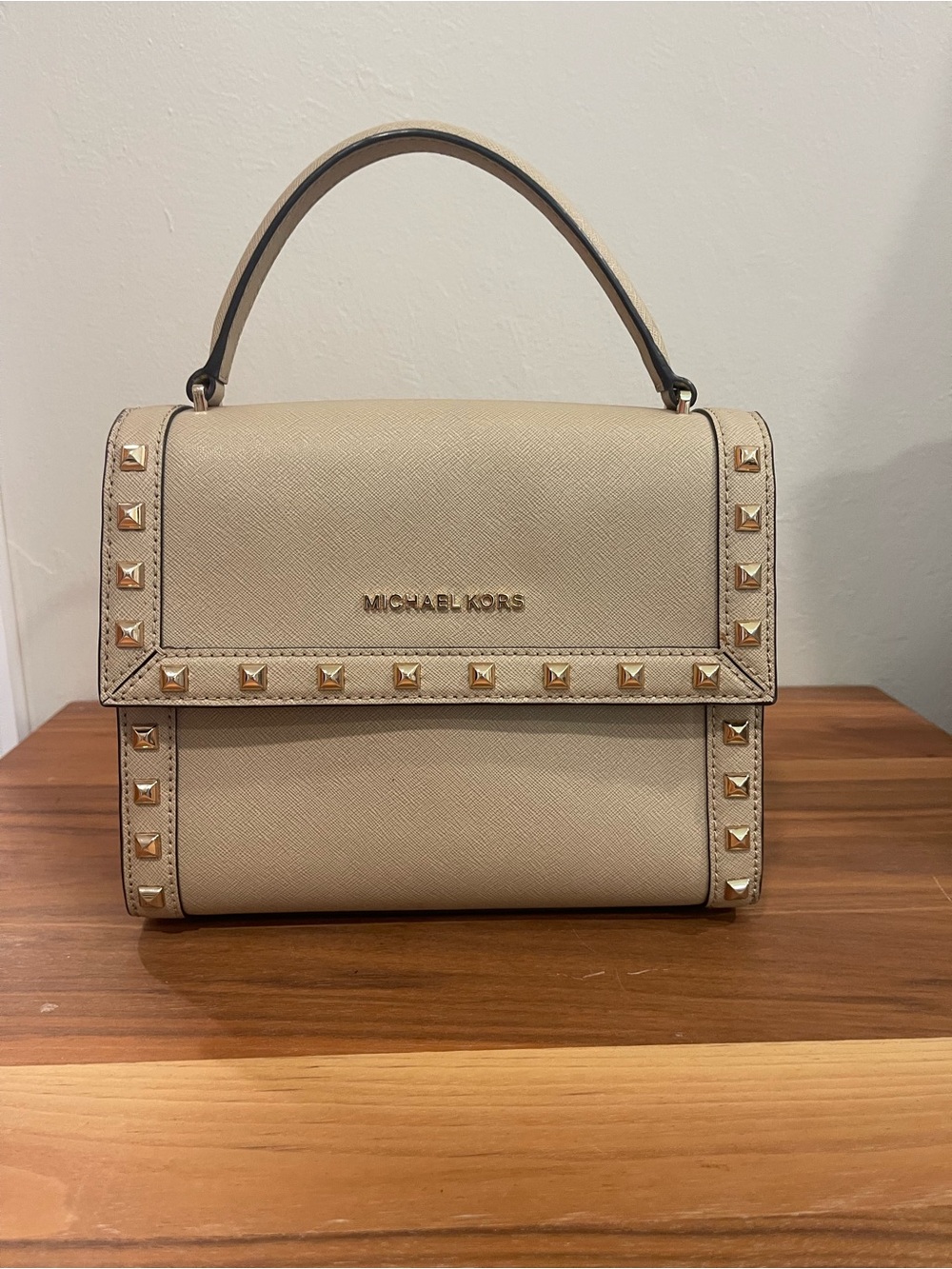 Michael Kors Neutral Beige Studded Top Handle Satchel